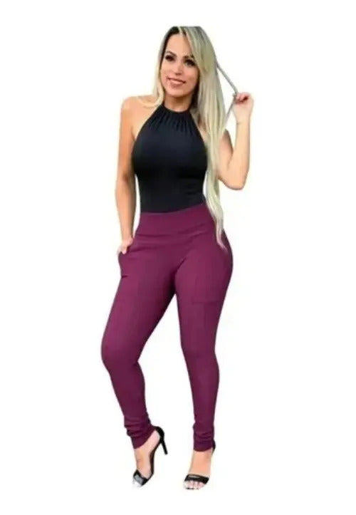 Calça Legging Plus Size Montaria Flanelada Forrada Cós Largo