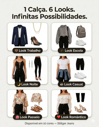 Calça Jeans Feminina Preta Skiny Cintura Alta Levanta Bumbum