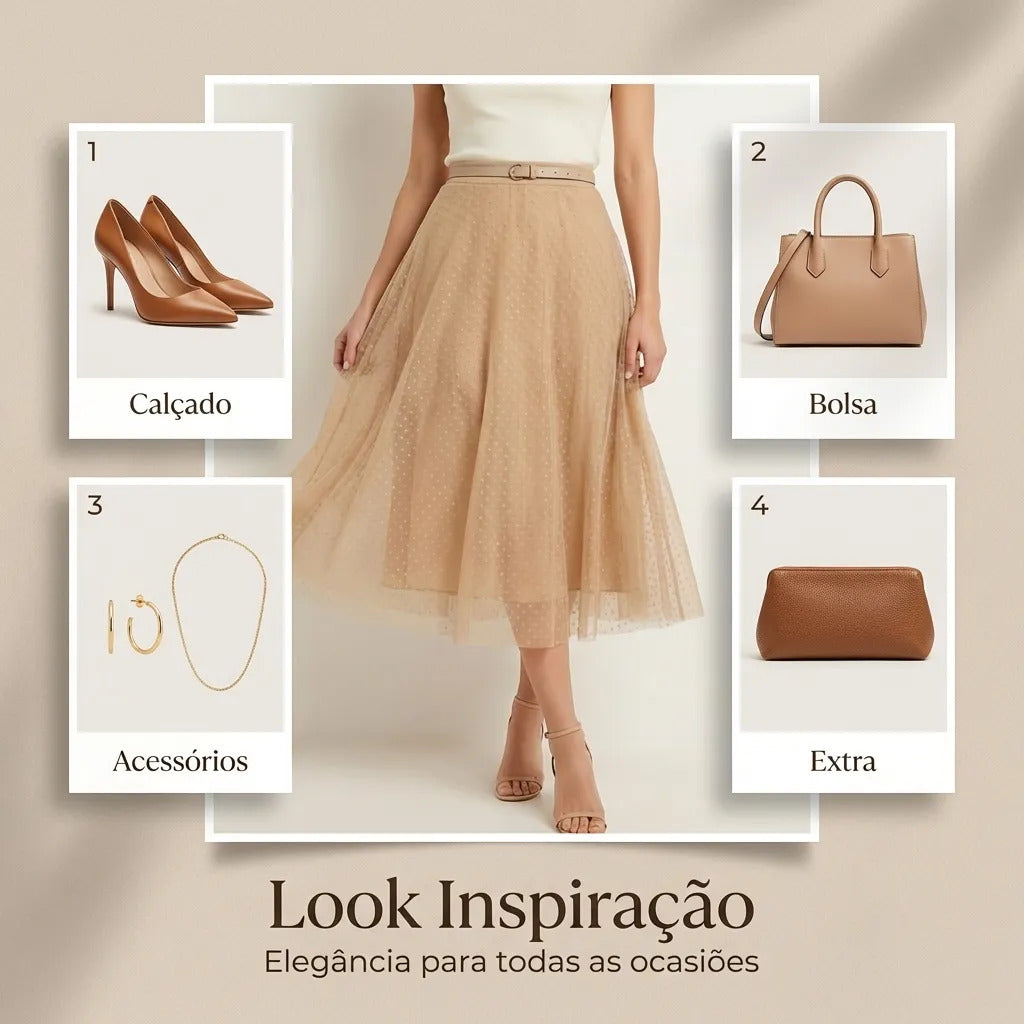 Saia Moda Evangélica Godê De Tule Mídi Com Cinto Moda Cristã