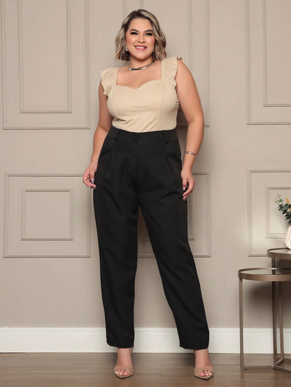 Calça Social Alfaiataria Cintura Alta Plus Size Feminina