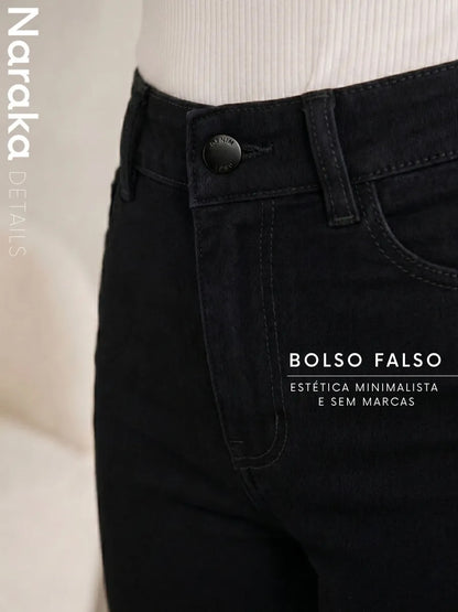 Calça Jeans Flare Feminina Cintura Alta Com Elastano