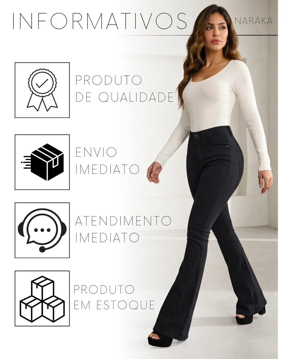 Calça Jeans Flare Feminina Cintura Alta Com Elastano
