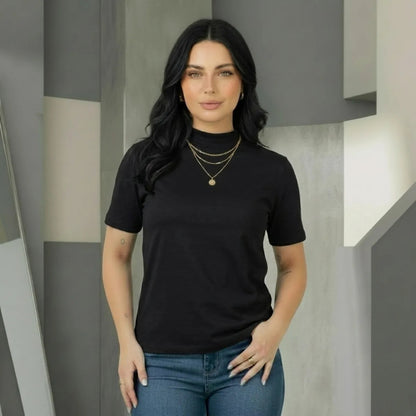 Kit 2 Blusas Camiseta Feminina T Shirt Gola Alta Inverno