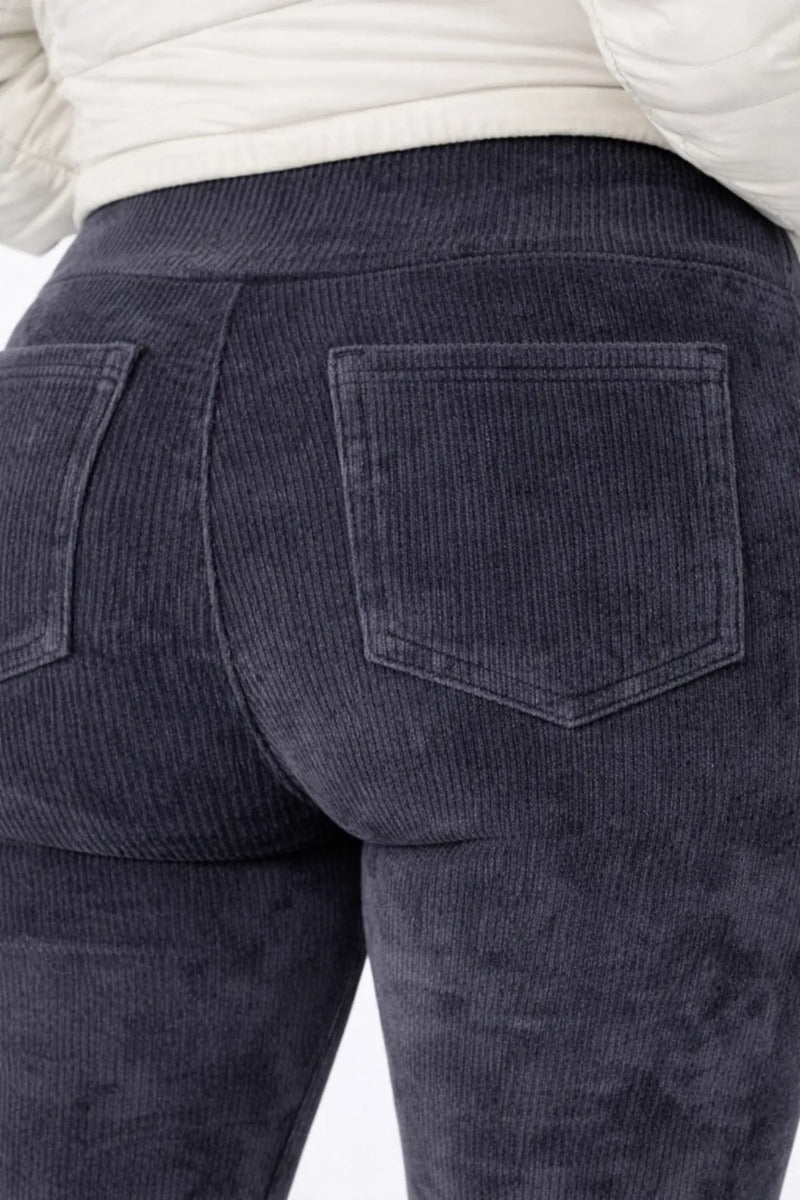 Calça Legging Veludo Cotelê Com Bolso Cós Alto Inverno