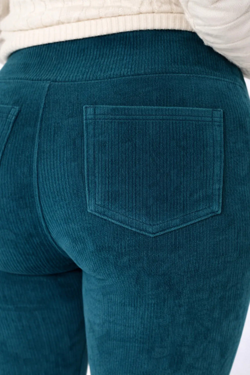 Calça Legging Veludo Cotelê Com Bolso Cós Alto Inverno