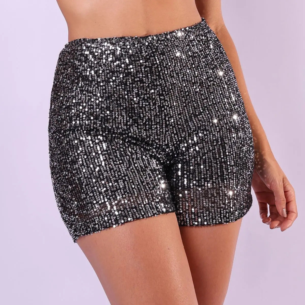 Short Bermuda Feminino Cintura Alta Paetê Balada Moda Brilho