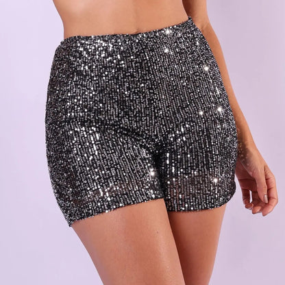 Short Bermuda Feminino Cintura Alta Paetê Balada Moda Brilho