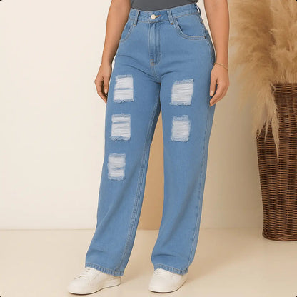 Calça Jeans Wide Leg Feminina Cintura Alta Sem Lycra Stillge