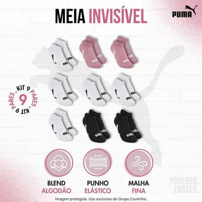Kit 9 Pares Meias Invisível Puma Sapatilha Soquete Original