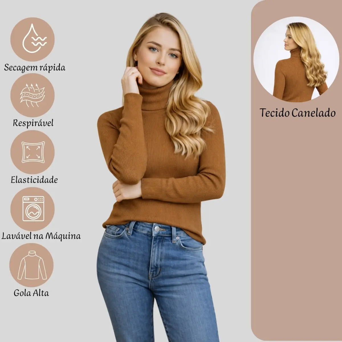 Blusa Cacharrel Feminina Tricô Lã Blusinha Gola Alta Rolê