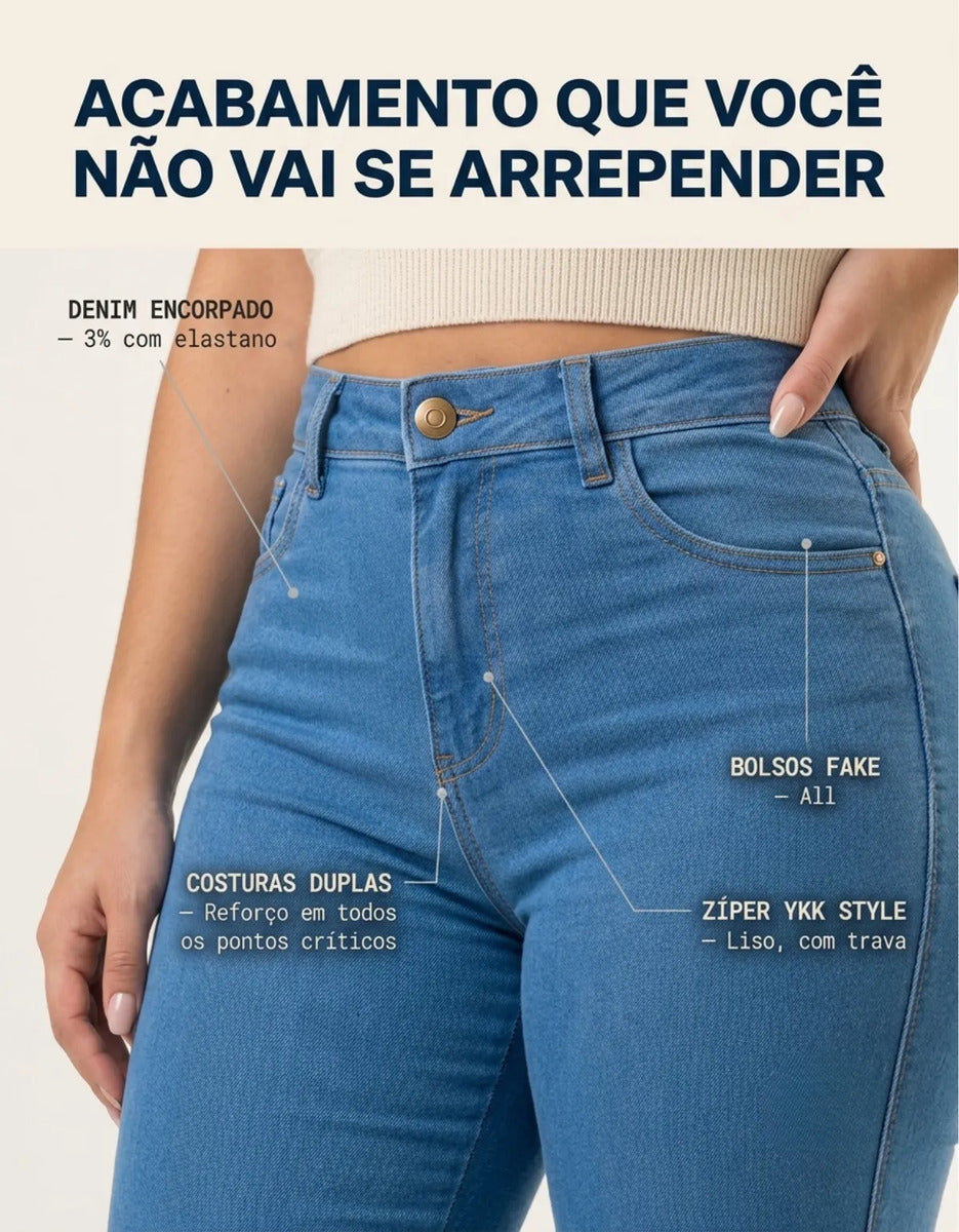Calça Jeans Feminina Empina Bumbum Cintura Alta Lycra Preta