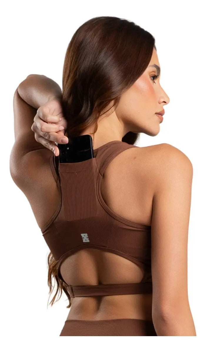 Top Feminino Academia Bolso Nadador Corrida Fitness Esporte