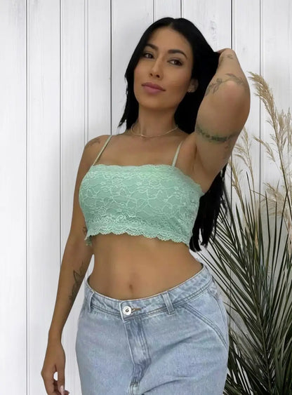 Top Faixa Renda Moda Blogueira Cropped Tomara Que Caia Sutiã