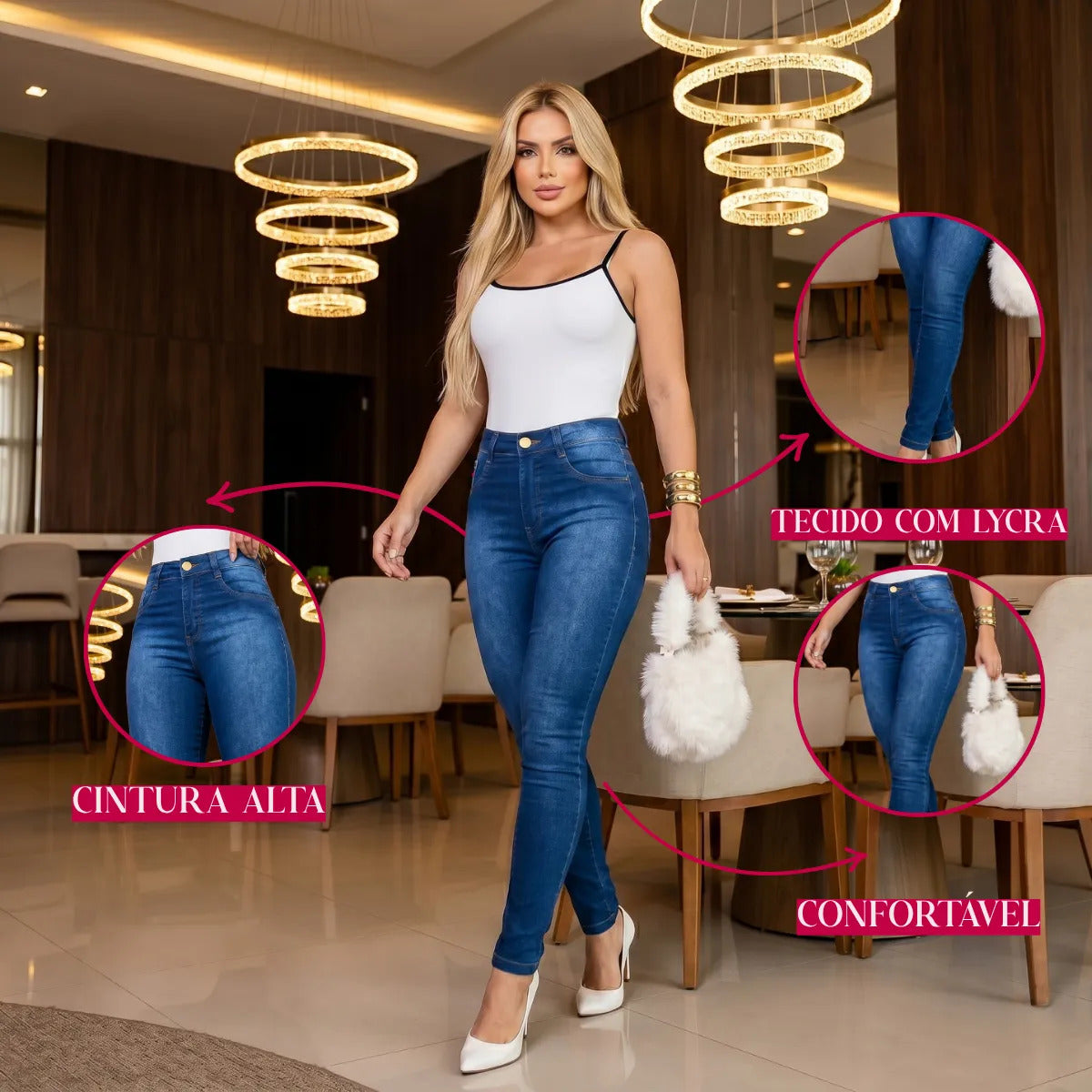 Calça Jeans Feminina Preta Cintura Alta Com Lycra Modeladora