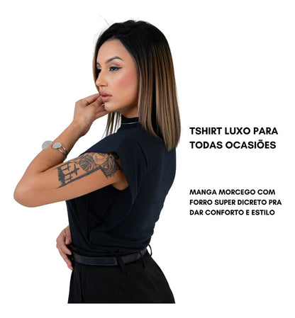 Blusa Feminina Social Manga Morcego Muscle Tee Luxo