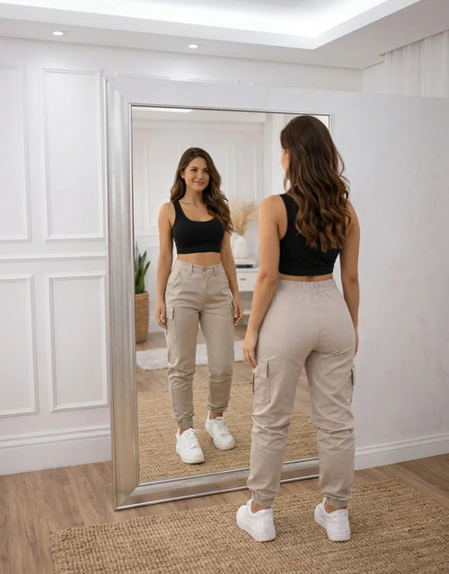Calça Cargo Jogger Jeans Feminina Cintura Alta Com Lycra