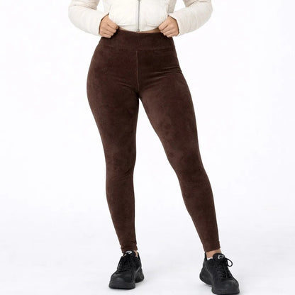 Calça Legging Veludo Cotelê Com Bolso Cós Alto Inverno