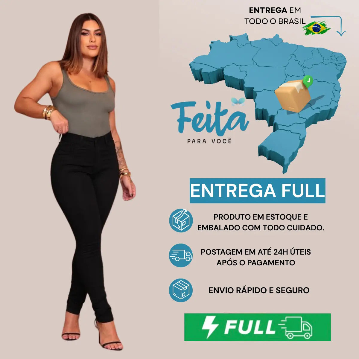 Calça Preta Jeans Feminina Com Elastano Cintura Alta Skinny