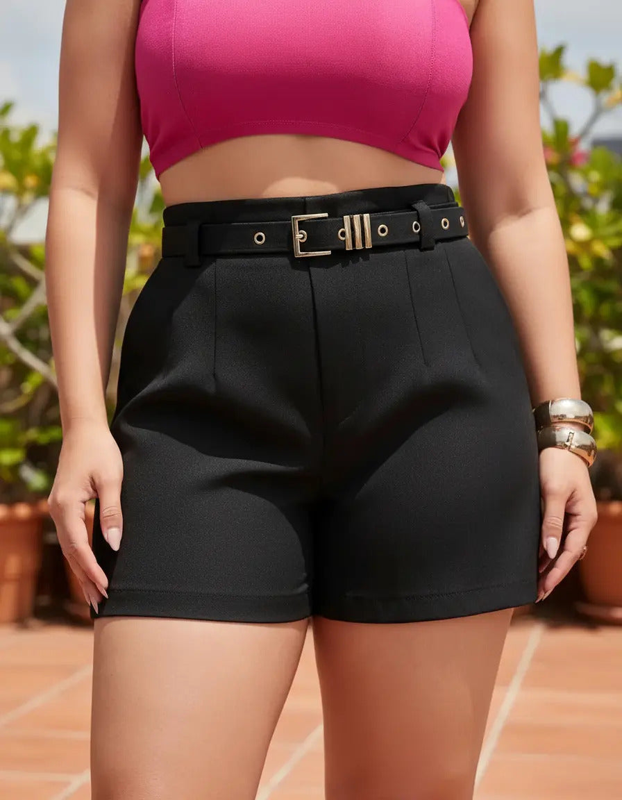 Short Feminino Social Com Cinto Alfaiataria Trabalho