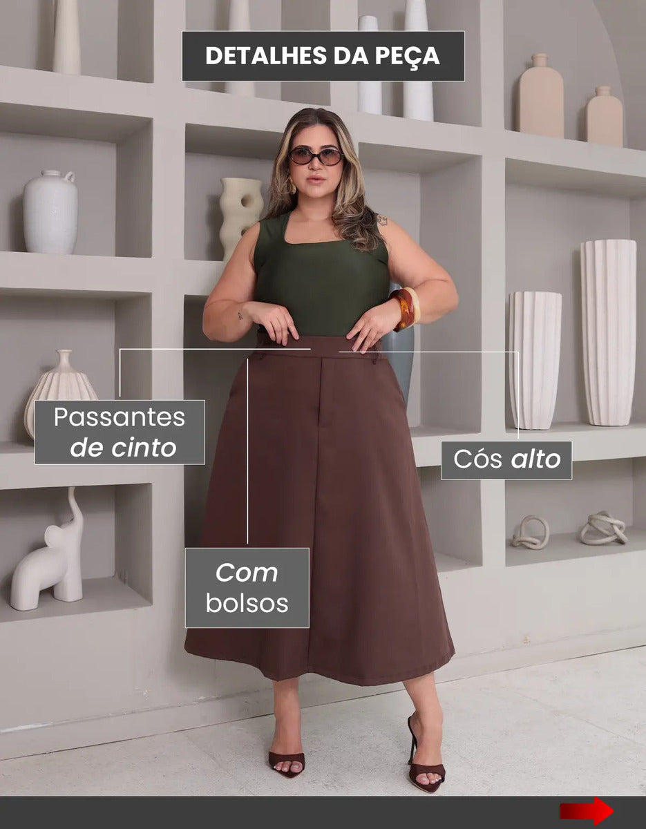 Saia Alfaiataria Feminina Plus Size Midi Evangélica Casual