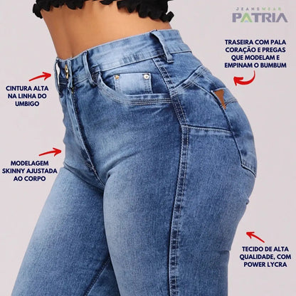 Calça Jeans Feminina Cós Alto Empina Bumbum Patria Brasil