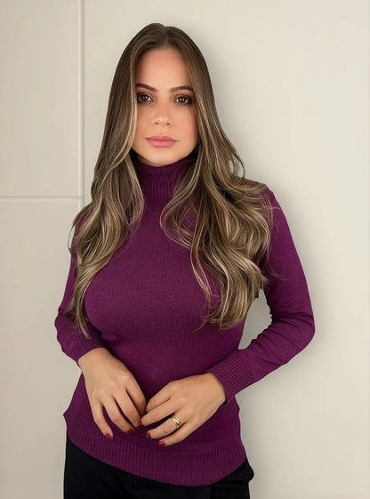 Blusa Cacharrel Feminina Lã Trico Tricot Gola Alta Atacado