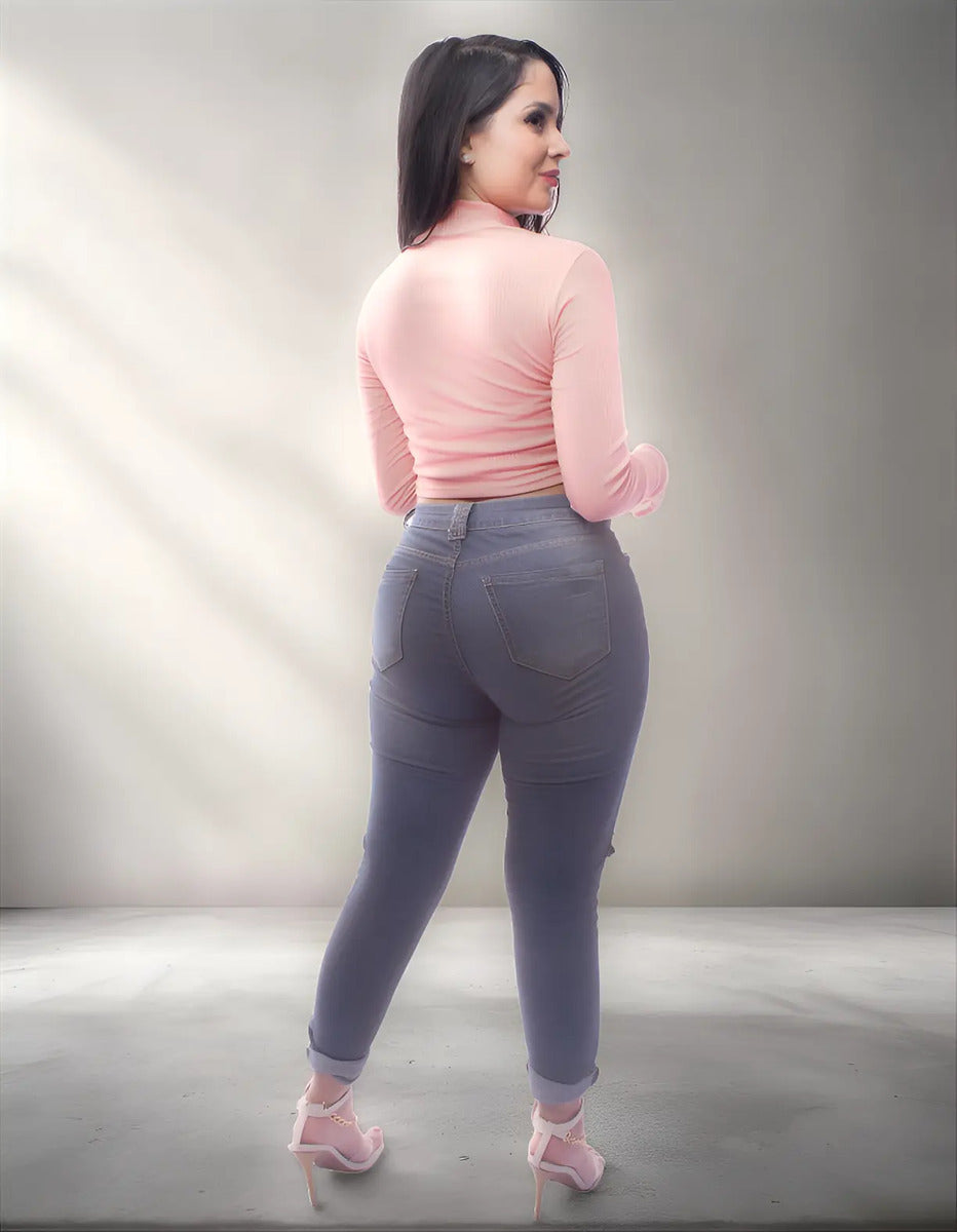 Cropped Gringa Manga Longa Blusinha Blogueira Gola Alta