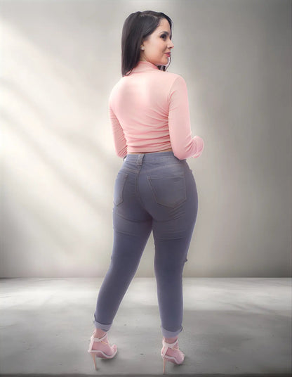 Cropped Gringa Manga Longa Blusinha Blogueira Gola Alta