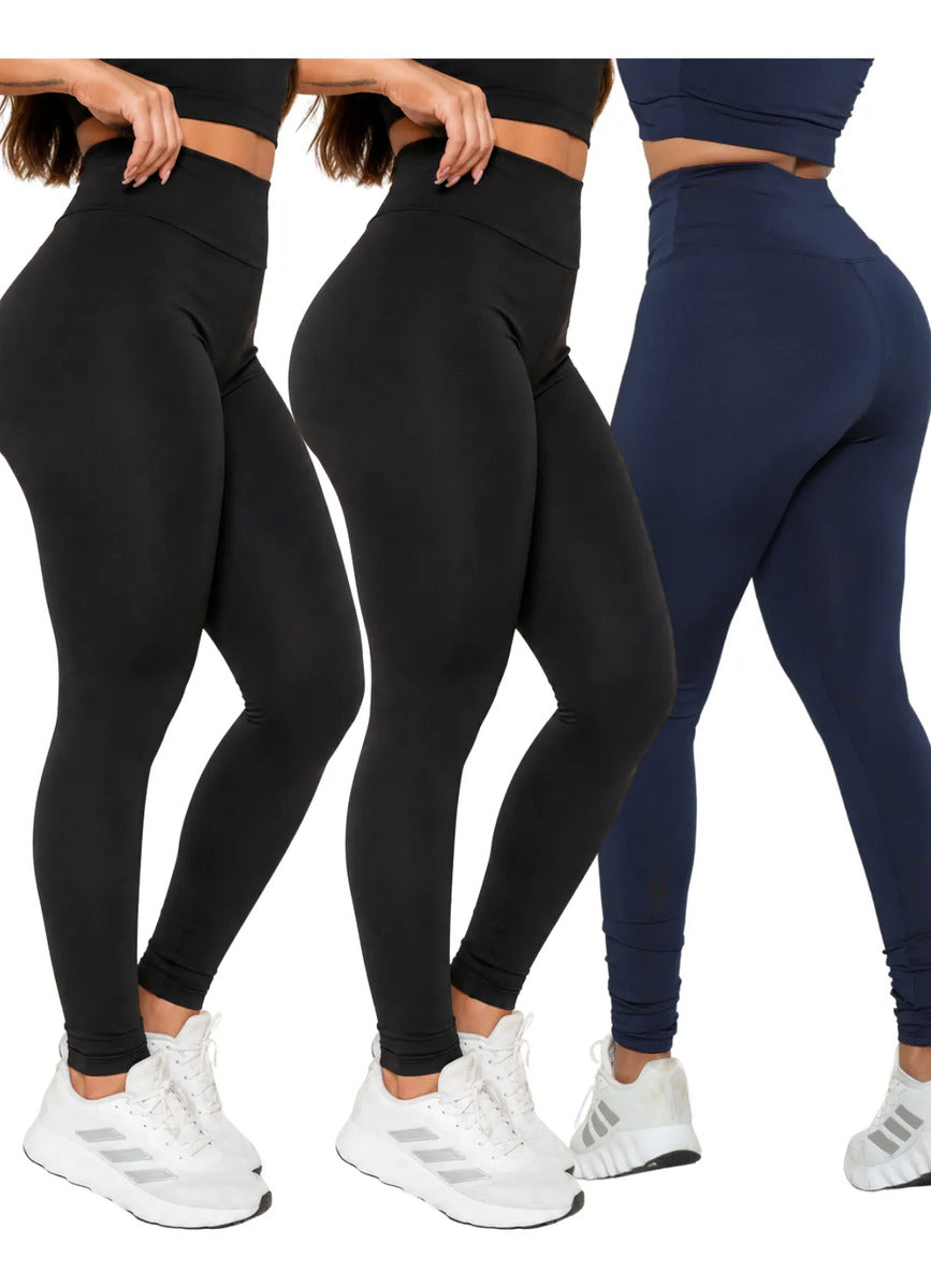 Kit 3 Calças Legging Feminina Academia Fitness Cintura Alta