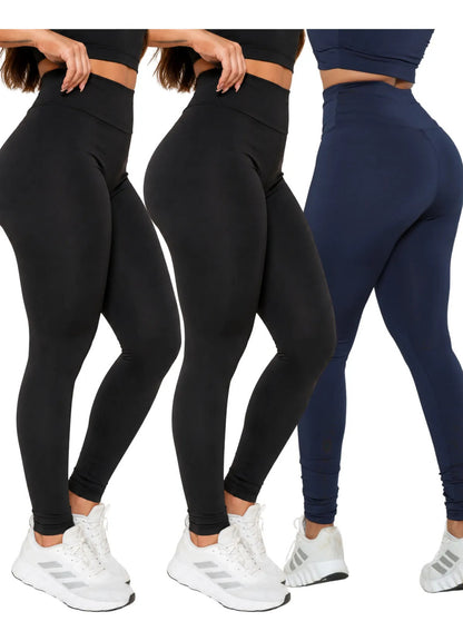 Kit 3 Calças Legging Feminina Academia Fitness Cintura Alta