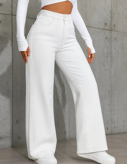 Calça Wide Leg Jeans Feminina Reta Perna Larga Empina Bumbum