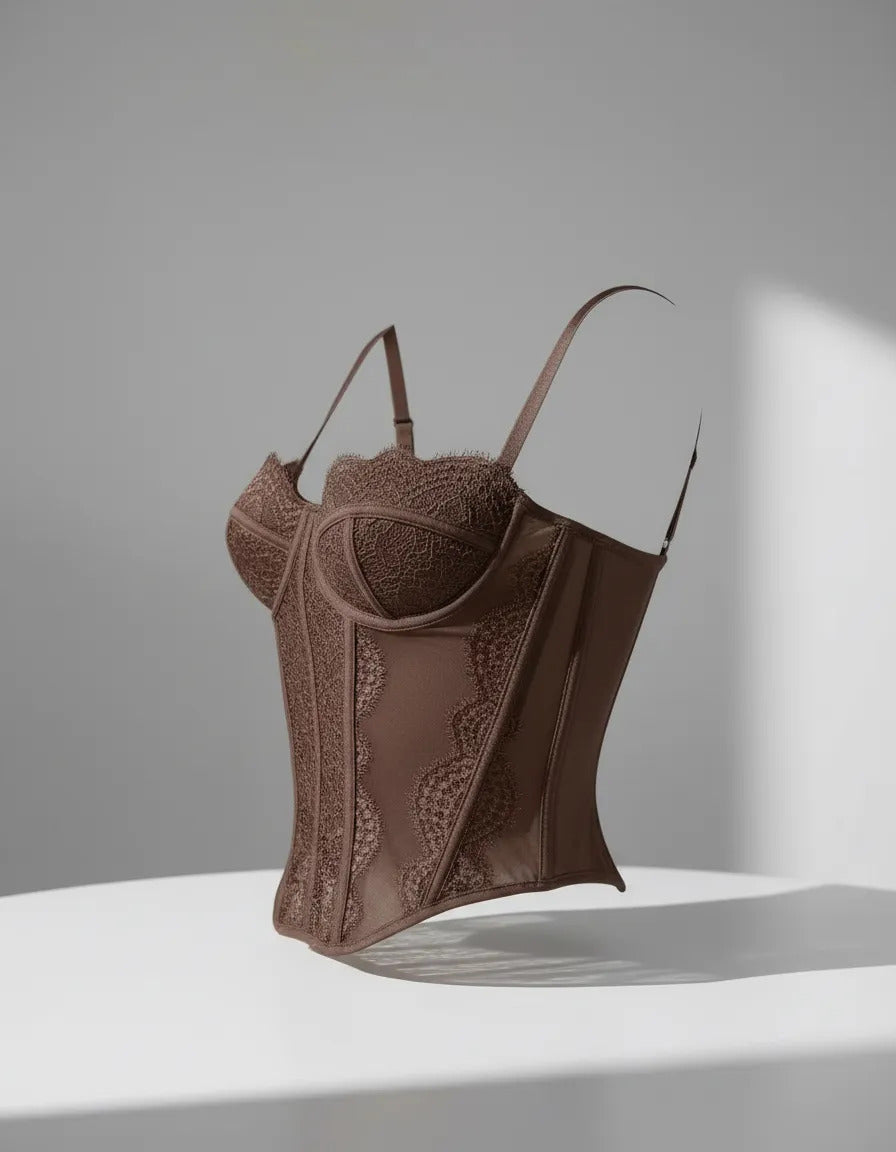 Cropped Corset Renda Ajustavel Top Curto E Sexy Com Alça