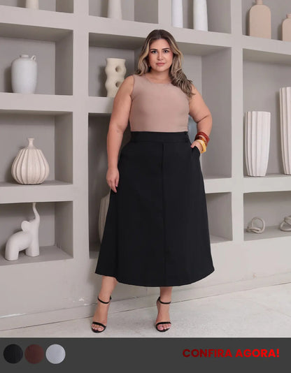 Saia Alfaiataria Feminina Plus Size Midi Evangélica Casual