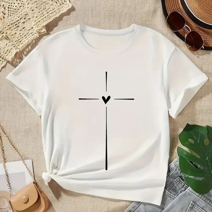 T-shirt Feminina Blusa Camiseta Católica Cruz 100% Algodão