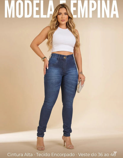 Calça Jeans Feminina Empina Bumbum Cintura Alta Lycra Preta