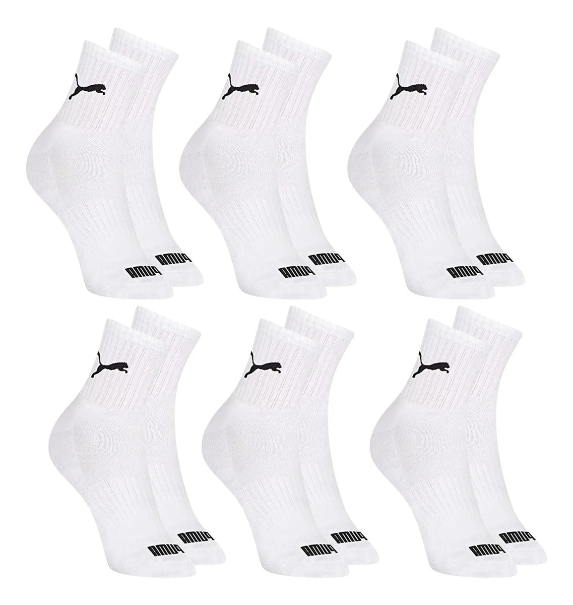 6 Pares Meias Puma Cano Médio Alto Atoalhada Academia Sport