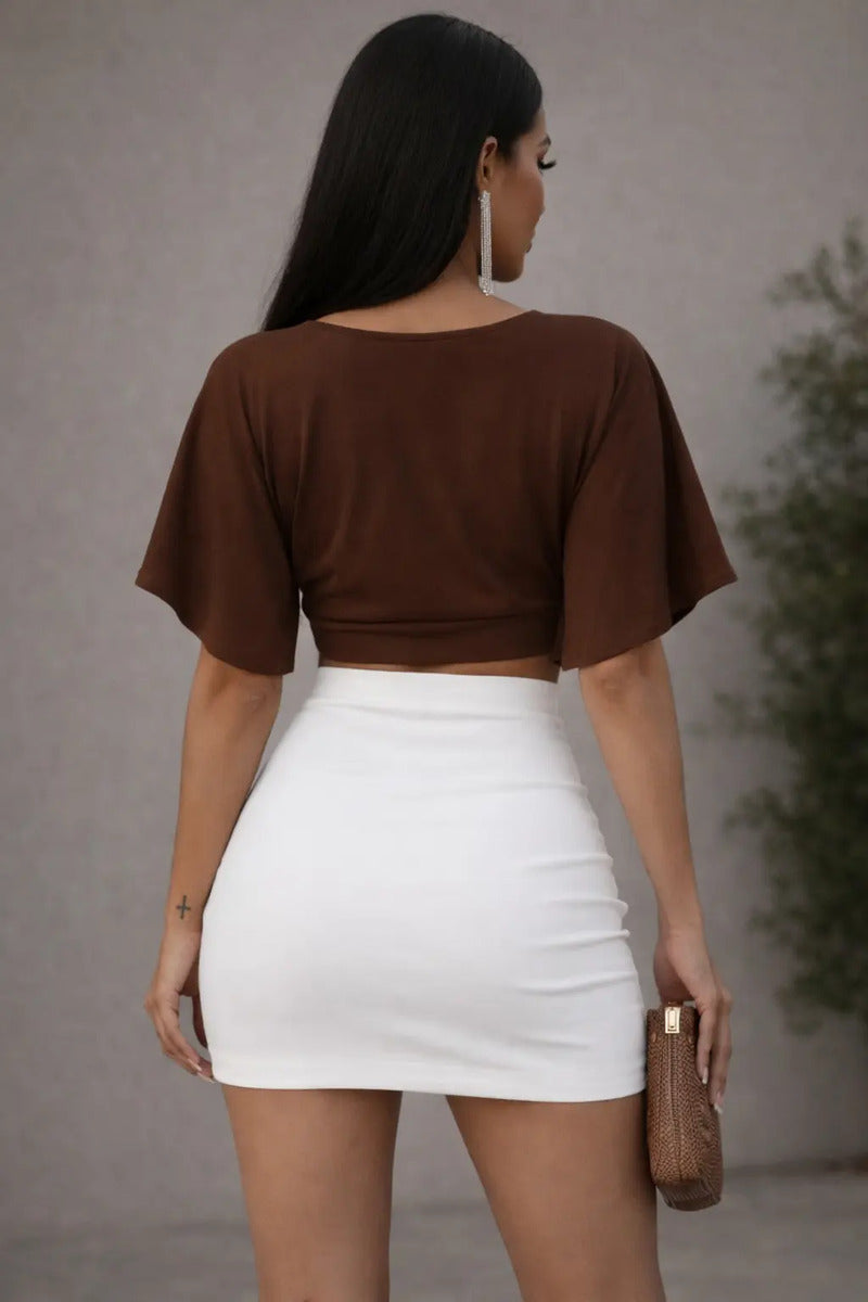 Cropped Feminino Amarração Multiformas Manga Flare