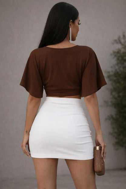 Cropped Feminino Amarração Multiformas Manga Flare