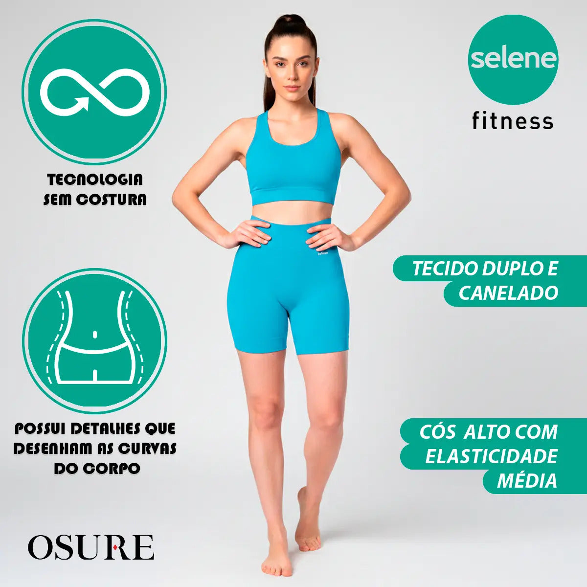 Short Selene Poliamida Zero Transparência Bermuda S/ Costura