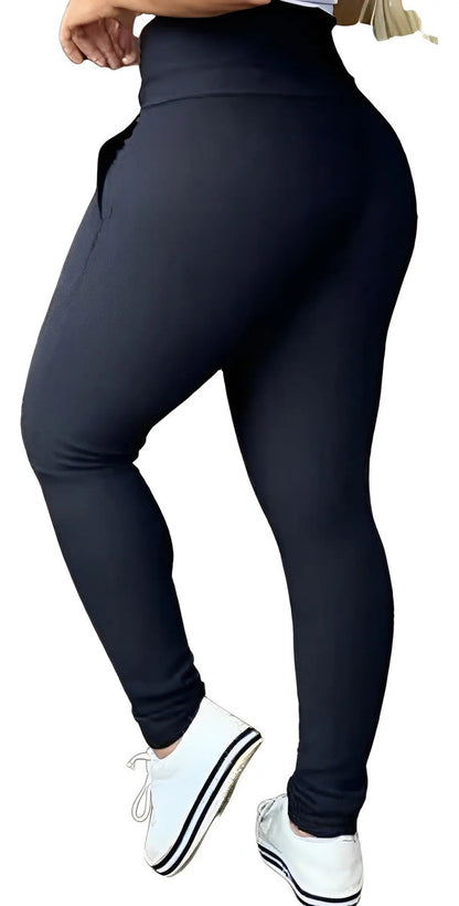 Calça Legging Plus Size Montaria Flanelada Forrada Cós Largo