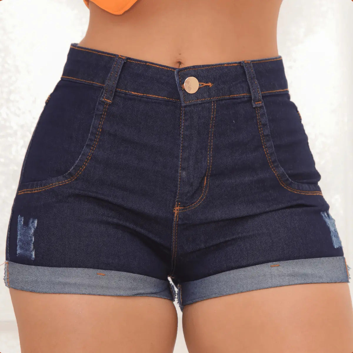 Short Jeans Feminino Cintura Alta C/ Lycra Hot Pant Stillger