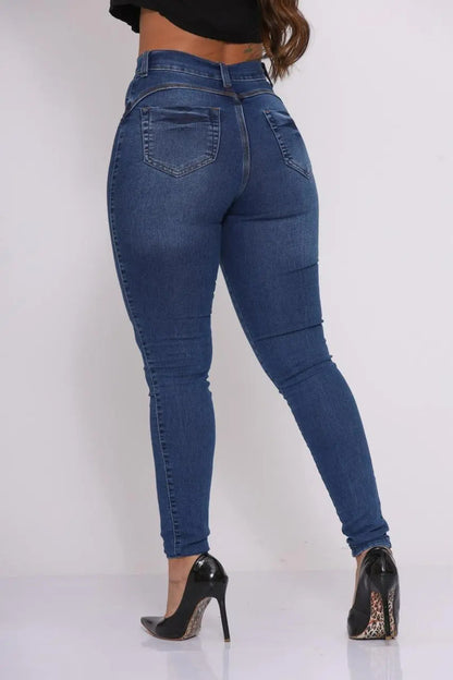 Calça Preta Jeans Feminina Com Elastano Cintura Alta Skinny