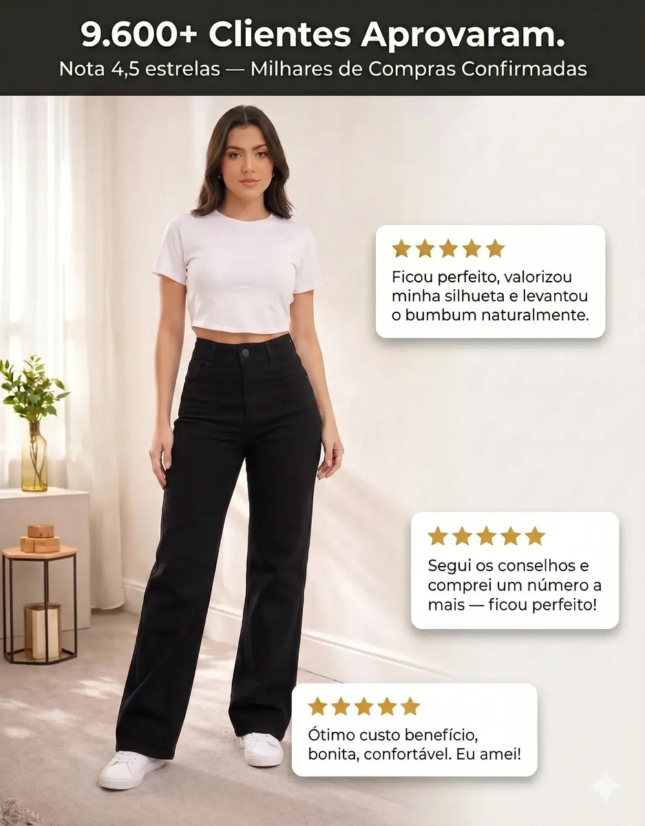 Calça Jeans Wide Leg Feminina Cintura Alta Sem Lycra Stillge