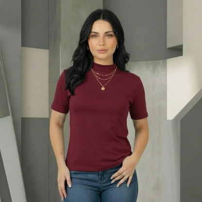Kit 2 Blusas Camiseta Feminina T Shirt Gola Alta Inverno