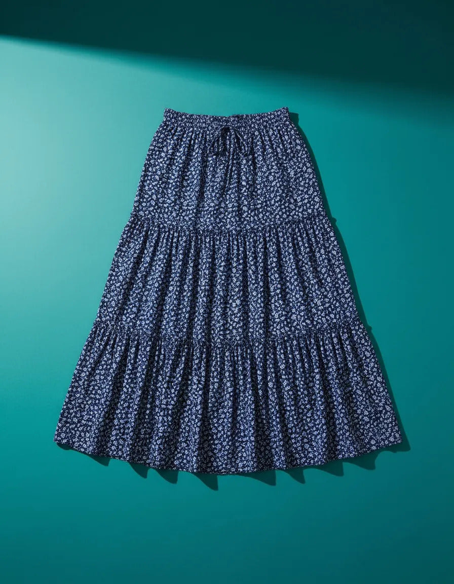 Saia Longa Com Babado Estica Bastante Veste 44 - 52 Elegante