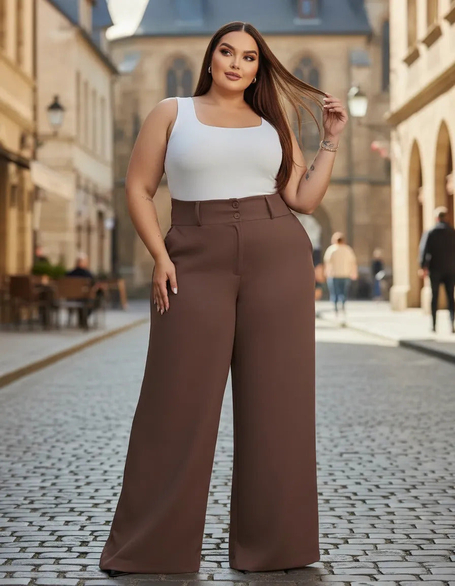 Calça Pantalona Alfaiataria Plus Size Feminina Premium