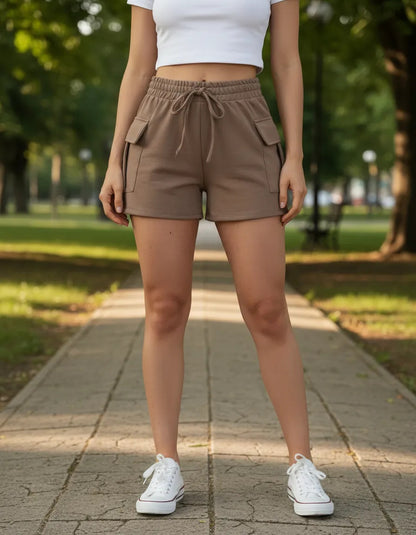 Shorts Cargo Moletom Feminino Com Bolso Lateral Moletinho