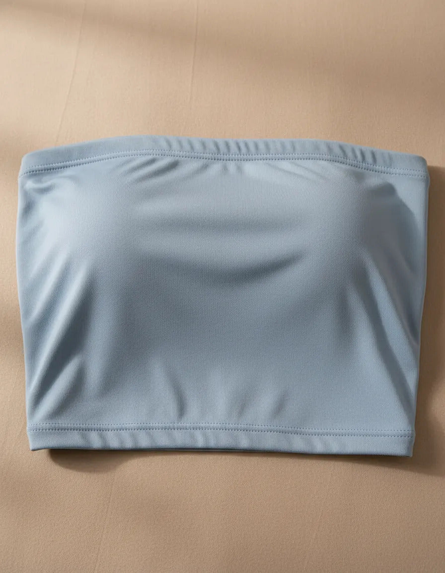 Cropped Tubo Top Tubinho Suplex Duplo Azul Royal Marrom