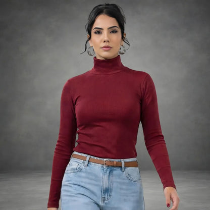Blusa De Frio Feminina Manga Longa Gola Alta Inverno Lisa