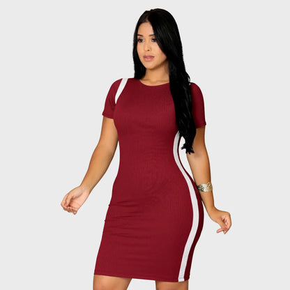 Vestido Canelado Curto Com Manga Casual Básico Modelador